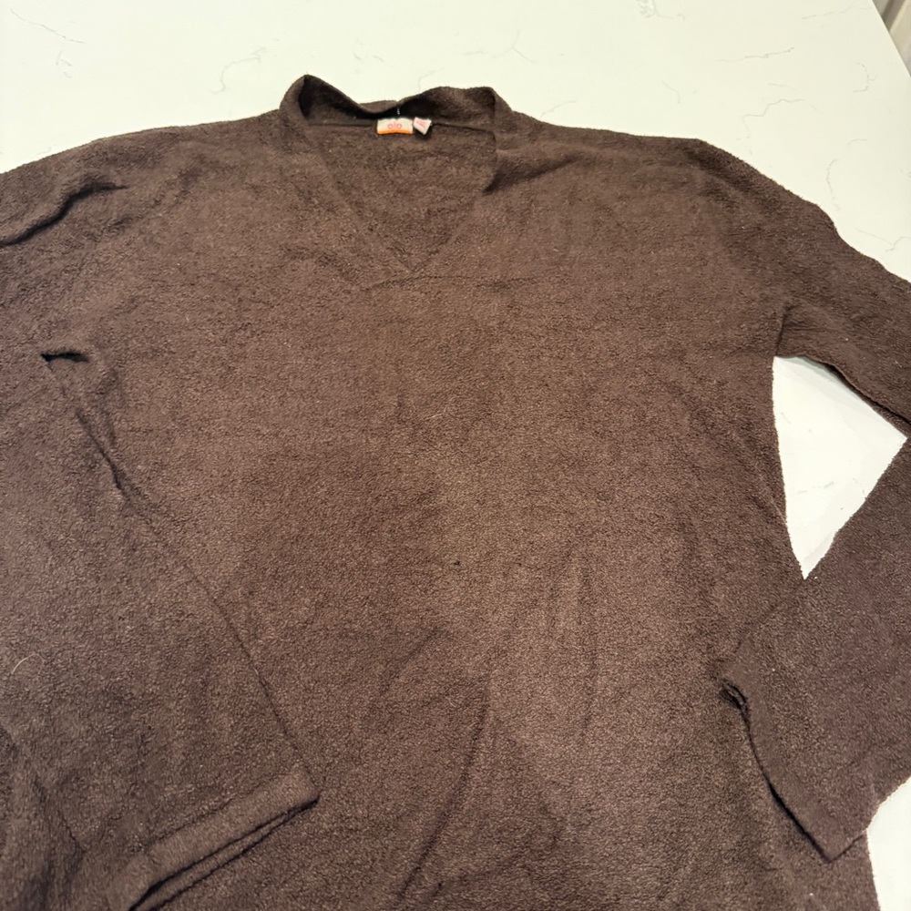Y2K OLO Chocolate Brown V-Neck Knit Sweater Minimalist